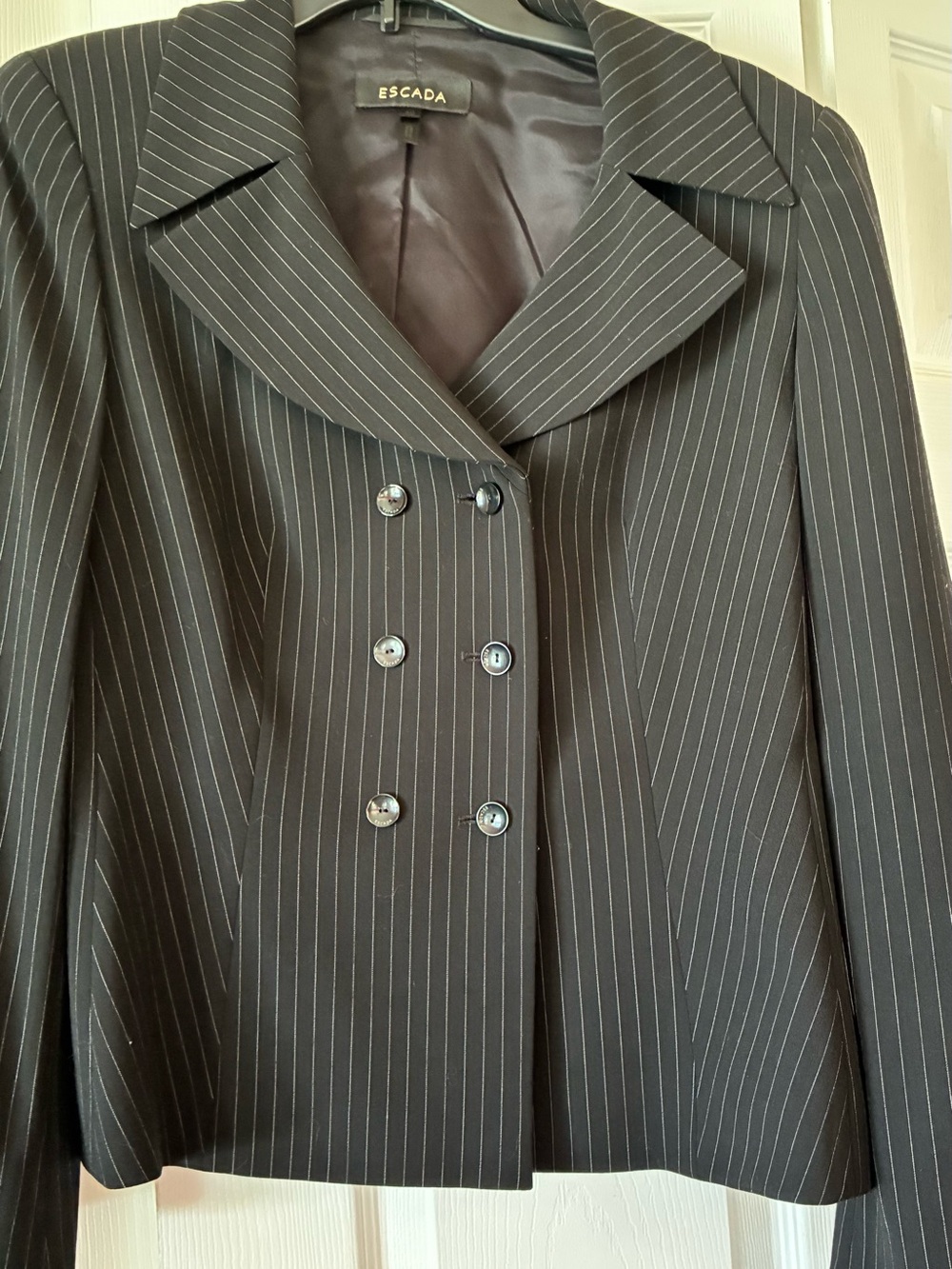 Escada Black Pinstripe Double-Breasted Blazer